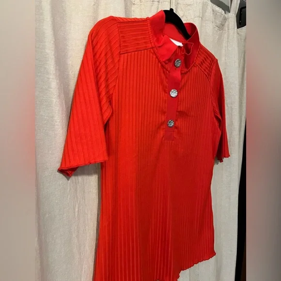 Cleo Orange Ribbed Quarter Button Down - Picture 2 of 3